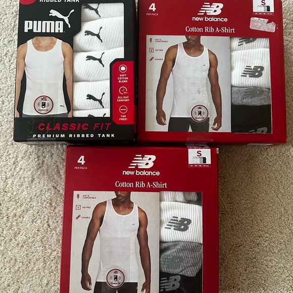 3 New Balance PUMA Men's Cotton Rib A-Shirt 4-Packs - White - Picture 1 of 2